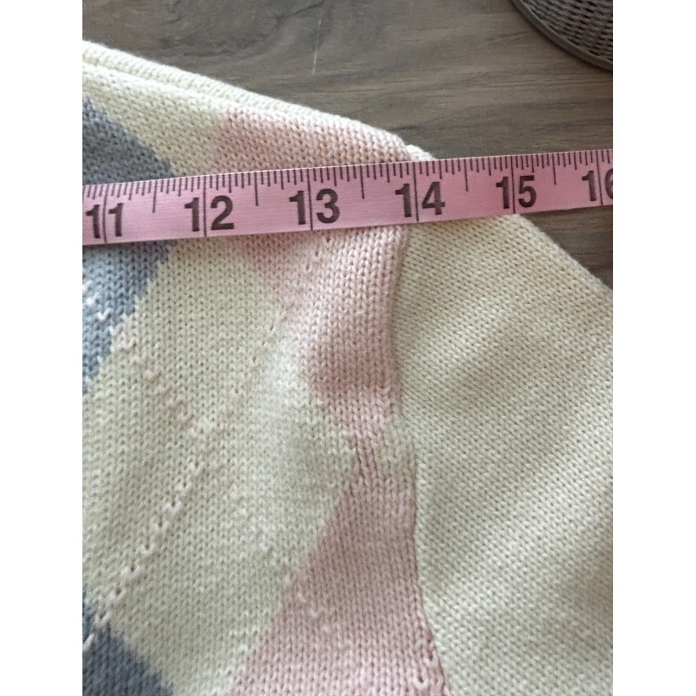 John Galt Brandy Melville Argyle Cardigan Sweater Preppy Light Blue Pink Sz XS/S - Picture 5 of 8